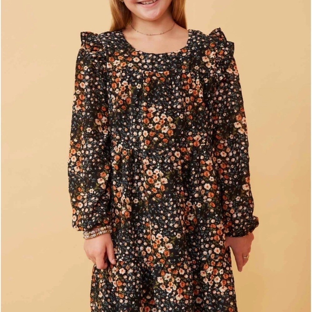 Hayden Floral Kids Dress - Black and Orange